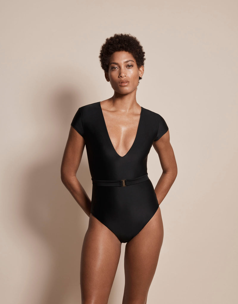 Luxury sun protective sustainable swimsuit in black
